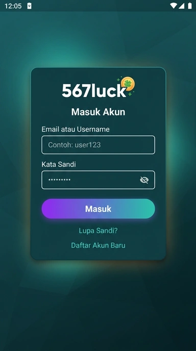 Tampilan halaman login 567luck