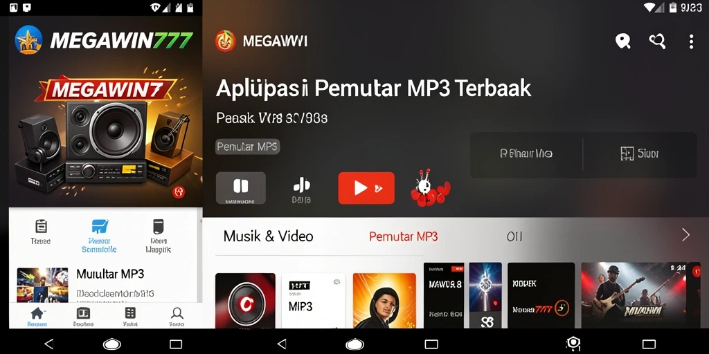 Antarmuka menarik dari aplikasi Pemutar MP3 MEGAWIN777.